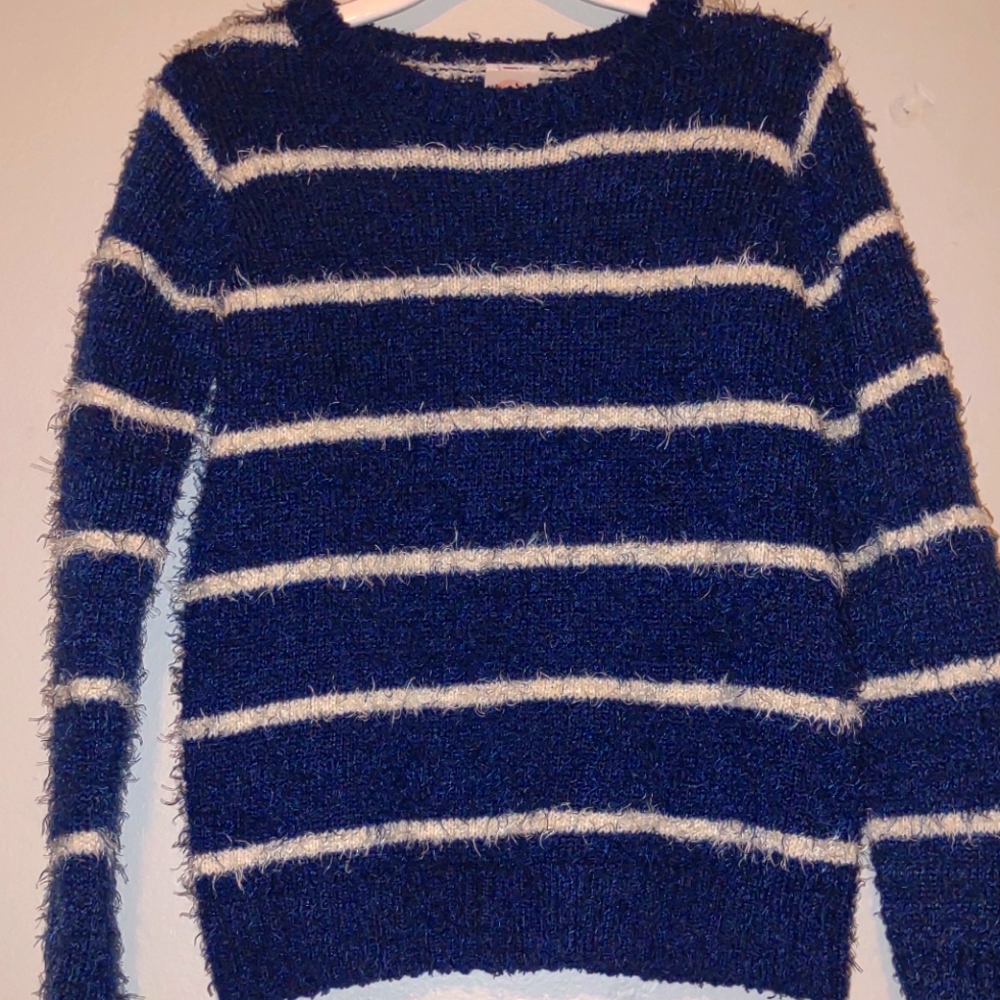 Girls Navy and White Fuzzy Sweater